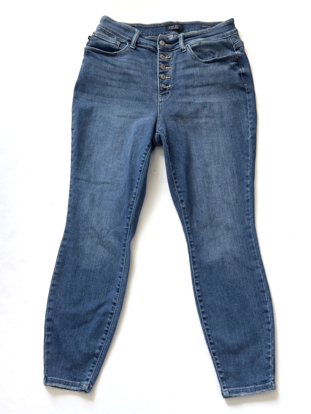 Judy Blue High Rise Button Fly Skinny Fit Jeans 14W Stretch Light Wash Denim